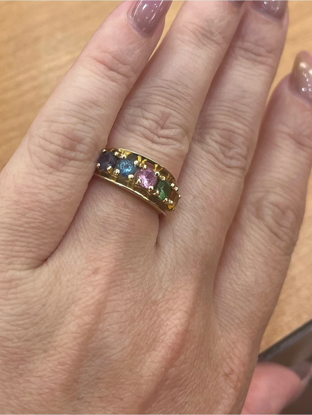 10k Yellow Gold Multicolor Gemstone Band Ring